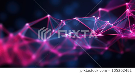 3D network connections with plexus design pink and blue neon color background wallpaper. Generative AI weber. 105202491