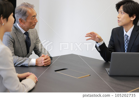 Receiving consultation from management _ Consultant male giving advice with gestures _ 1 Receiving consultation from management _ Consultant male giving advice with gestures _ 1 105202735