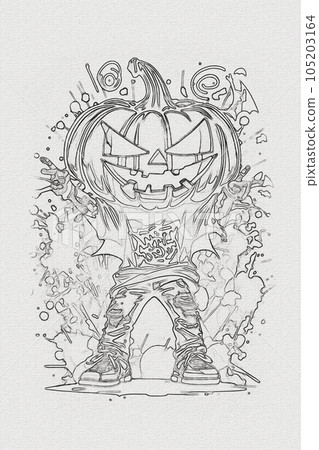 A hand-drawn sketch of a Halloween pumpkin outline illustration A hand-drawn sketch of a Halloween pumpkin outline illustration 105203164