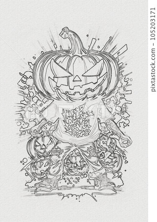 A hand-drawn sketch of a Halloween pumpkin outline illustration A hand-drawn sketch of a Halloween pumpkin outline illustration 105203171