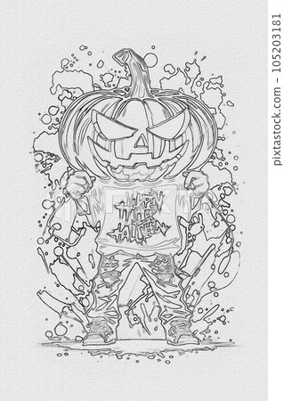 A hand-drawn sketch of a Halloween pumpkin outline illustration 105203181