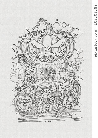 A hand-drawn sketch of a Halloween pumpkin outline illustration A hand-drawn sketch of a Halloween pumpkin outline illustration 105203188