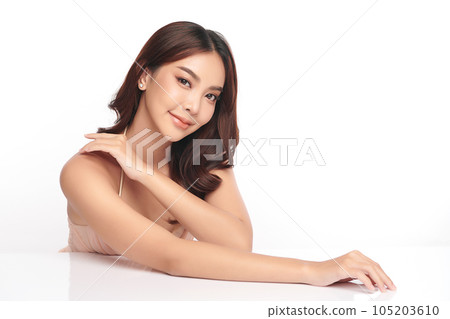 Beautiful young asian woman with clean fresh skin on white background, Face care, Facial treatment, Cosmetology, beauty and spa, Asian women portrait. Beautiful young asian woman with clean fresh skin on white background, Face care, Facial treatment, Cosmetology, beauty and spa, Asian women portrait. 105203610