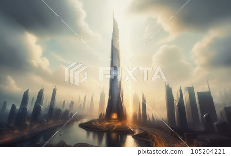 Futuristic urban skyline,Fictional City Skyline, Futuristic urban skyline,Fictional City Skyline, 105204221