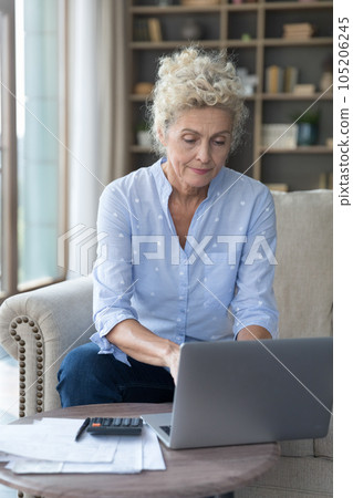 Senior mature accountant woman typing on laptop 105206245