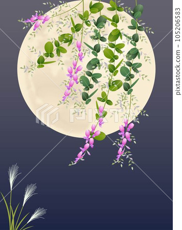 Hagi flower, moon and pampas grass, vertical 105206583