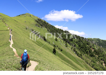 登山者在德島縣劍山登山道上行走 登山者在德島縣劍山登山道上行走 105207170
