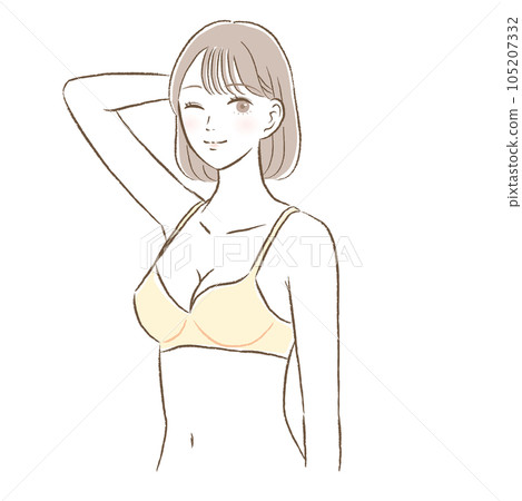 Illustration of a young woman wearing a bra with a large bust / bust-up Illustration of a young woman wearing a bra with a large bust / bust-up 105207332