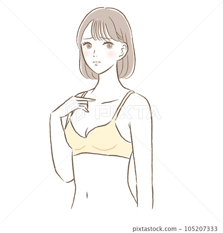 Illustration of a young woman with small breasts who has trouble with her bust Illustration of a young woman with small breasts who has trouble with her bust 105207333