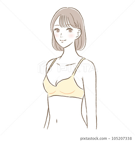 Illustration of a young woman in a bra with a small bust size smiling 105207338