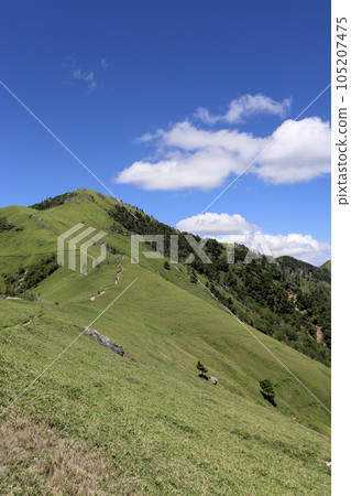 Mt. Tsurugi and the mountain trail seen from the Jiro Oi side in Tokushima Prefecture Mt. Tsurugi and the mountain trail seen from the Jiro Oi side in Tokushima Prefecture 105207475