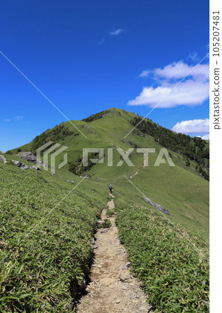 Mt. Tsurugi and the mountain trail seen from the Jiro Oi side in Tokushima Prefecture 105207481