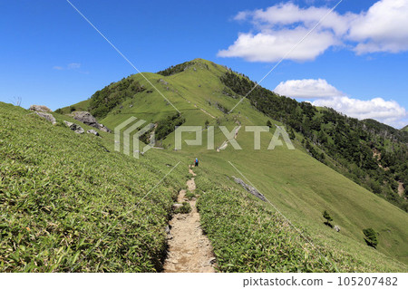 Mt. Tsurugi and the mountain trail seen from the Jiro Oi side in Tokushima Prefecture 105207482