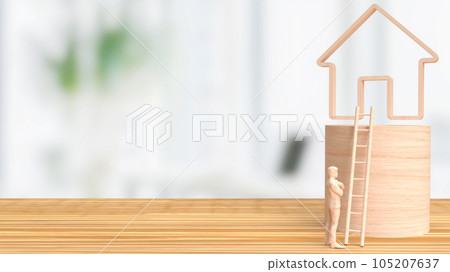 The wood man figure and home icon for property business concept 3d rendering The wood man figure and home icon for property business concept 3d rendering 105207637