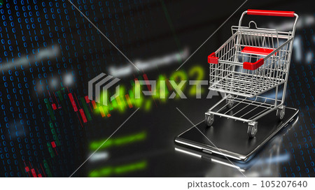 The shopping trolley on mobile for e shopping and shopping online concept 3d rendering The shopping trolley on mobile for e shopping and shopping online concept 3d rendering 105207640