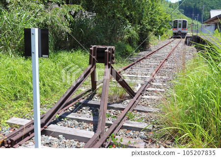 Kiha 11 type train and car stop at Meisho Line Ise-Okutsu Station 105207835