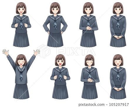 A female student in a sailor suit, an assortment of emotions 105207917