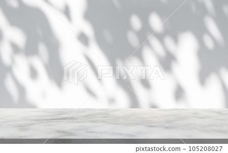 Marble table with tree shadow drop on white wall background for mockup product display 105208027