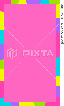 粉紅色背景上的彩色幾何圖案框架-簡單流行生動的色彩裝飾-垂直 105208085