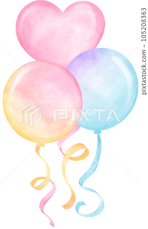 Vibrant Pastel Balloons  Bouquet with Strings Watercolor 105208363