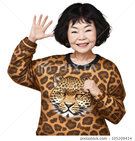 一位來自大阪的老婦人穿著豹紋運動衫。 AI生成圖像　 105209414