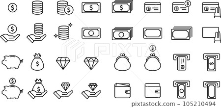 Money-related line drawing icon set (dollar) 105210494
