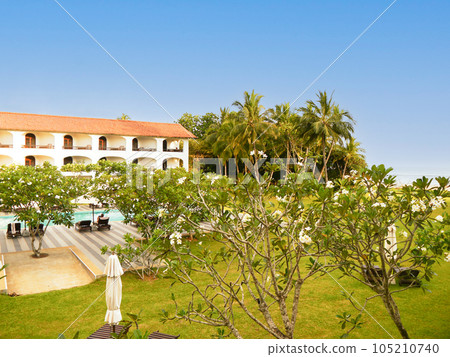 Geoffrey Bawa-designed hotel (tropical architecture) on the seaside of Sri Lanka Geoffrey Bawa-designed hotel (tropical architecture) on the seaside of Sri Lanka 105210740