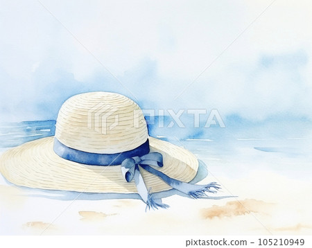 沙灘AI圖像草帽背景素材 沙灘AI圖像草帽背景素材 105210949