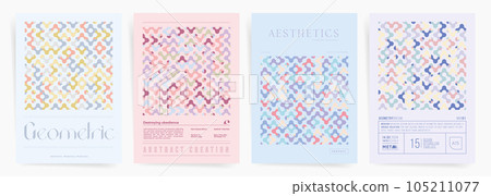 Modern Geometric Abstract Background Collection. Colorful Vector Artwork and Maze Patterns for Posters, Brochures, Book Covers, Wall Decor. Ideal for Events, Exhibitions, and Kid Decorative Designs. 105211077