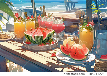 夏季海灘上的西瓜店 105211225