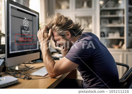 當產品沒能及時網購就售空時感到絕望的男人 105211228