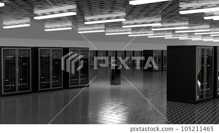 Server room. Server data center. Backup, mining, hosting, mainframe, farm and computer rack with storage information. 3d rendering Server room. Server data center. Backup, mining, hosting, mainframe, farm and computer rack with storage information. 3d rendering 105211465