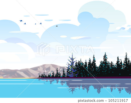 夏日天空中雷云密布的湖畔風景 105211917