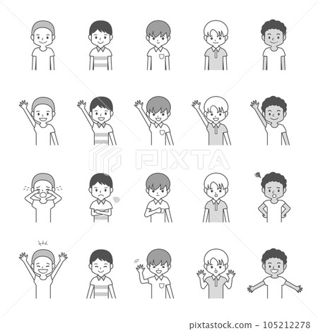 Boy's upper body line drawing style vector set 105212278