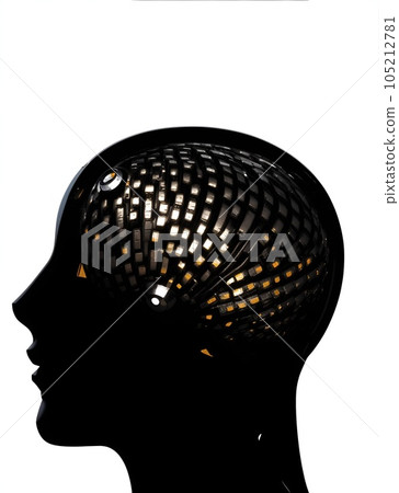 從人頭橫截面出現的機械大腦的抽象插圖 105212781