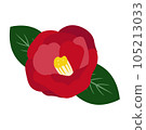 Illustration of a single red camellia and leaves 105213033