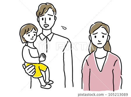 A simple line drawing illustration of a troubled couple and a child's family A simple line drawing illustration of a troubled couple and a child's family 105213089