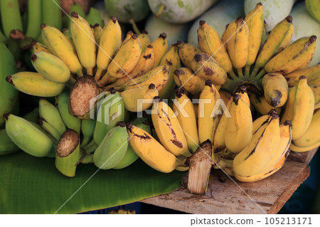 Bunch of cultivated bananas sale at local market in Thailand. Bunch of cultivated bananas sale at local market in Thailand. 105213171