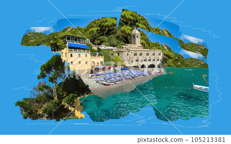 San Fruttuoso abbey in Camogli, Liguria, Italy 105213381
