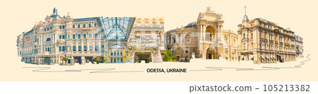 Contemporary art collage or design about Odessa, Ukraine 105213382
