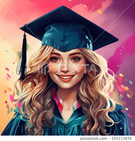 A girl student is a graduate of an educational institution at a celebration on the occasion of the completion of her studies. High school graduation 105213656