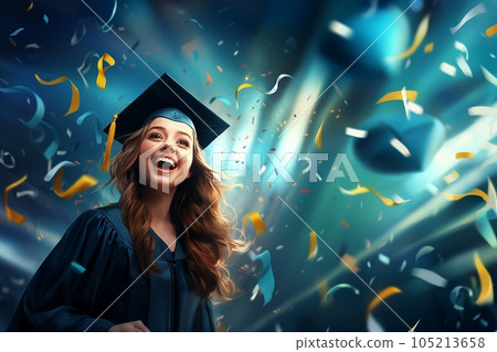A girl student is a graduate of an educational institution at a celebration on the occasion of the completion of her studies. High school graduation A girl student is a graduate of an educational institution at a celebration on the occasion of the completion of her studies. High school graduation 105213658