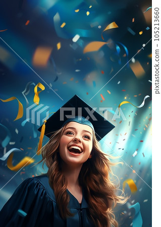A girl student is a graduate of an educational institution at a celebration on the occasion of the completion of her studies. High school graduation A girl student is a graduate of an educational institution at a celebration on the occasion of the completion of her studies. High school graduation 105213660