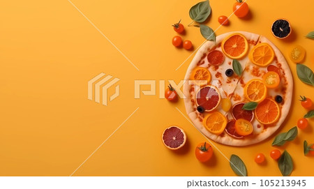 Pizza with ingredients top view. Pizza with ingredients top view. 105213945