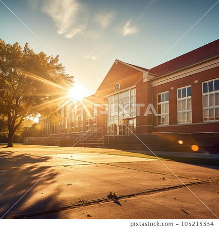 Exterior view of a typical American school 105215334