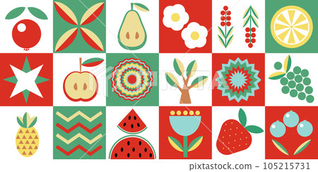 Vector background abstraction in Scandinavian style geometric shapes berries fruits flowers Vector EPS10 Vector background abstraction in Scandinavian style geometric shapes berries fruits flowers Vector EPS10 105215731