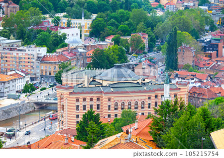 Aerial view of the Sarajevo City Hall Aerial view of the Sarajevo City Hall 105215754