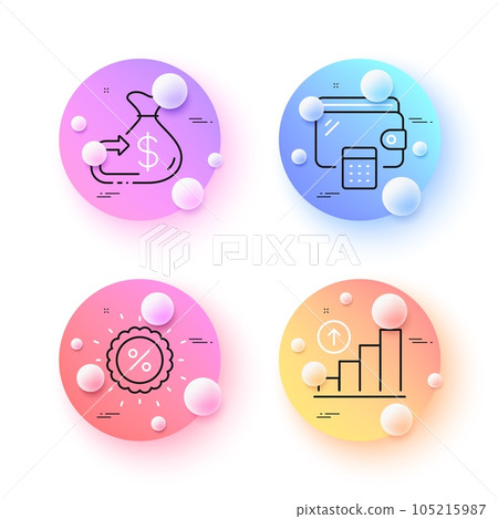 Cashback, Discount and Wallet minimal line icons. 3d spheres or balls buttons. Graph chart icons. For web, application, printing. Money budget, Sale, Growth report. Cashback line icon banner. Vector Cashback, Discount and Wallet minimal line icons. 3d spheres or balls buttons. Graph chart icons. For web, application, printing. Money budget, Sale, Growth report. Cashback line icon banner. Vector 105215987