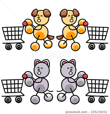 Illustration set of Wanmaru and Nyanmaru traveling by cart, dog and cat Illustration set of Wanmaru and Nyanmaru traveling by cart, dog and cat 105216012