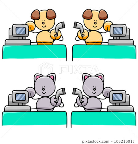 Illustration set of Wanmaru and Nyanmaru who work at the cash register Dog cat 105216015